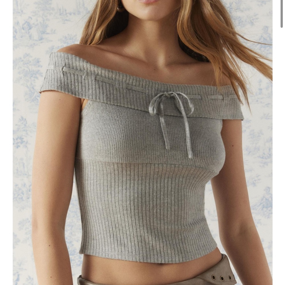 Kimchi Blue Natalia Ribbed Off-The-Shoulder Top